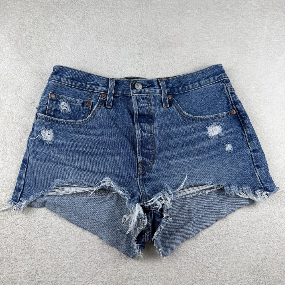 Levi's 501 CutOff Denim Shorts Button Fly Distressed/ripped Jean Women's Size 30